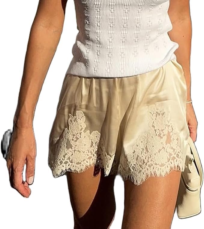 Amiblvowa Women Satin Silk Lace Shorts Low Rise Micro Mini Shorts