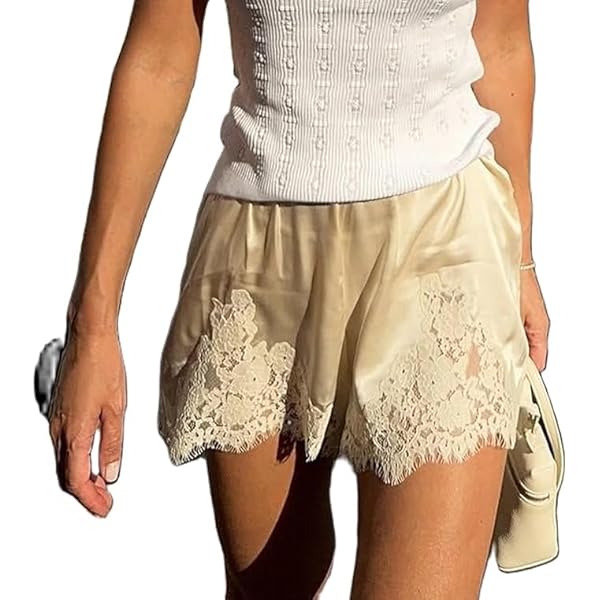 Amiblvowa Women Satin Silk Lace Shorts Low Rise Micro Mini Shorts