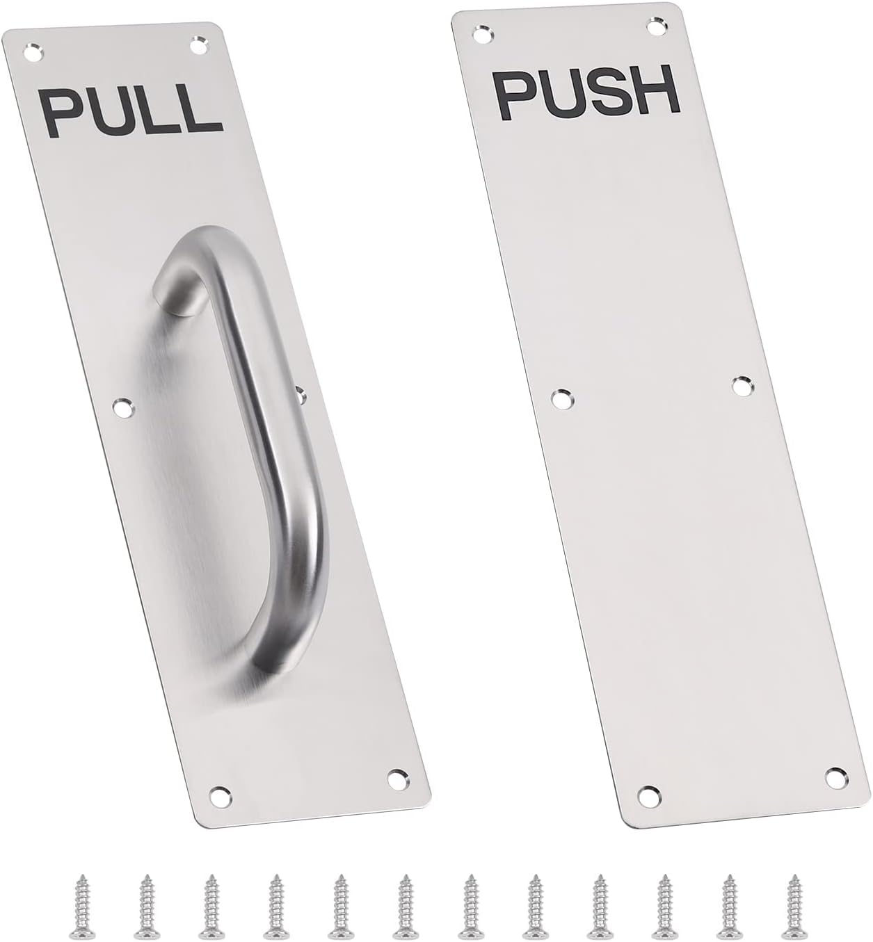 Raheem 2PCS Silver Stainless Steel Push Pull Door Handles Heavy Duty Pull Door Handle Plates for Entrance, Bathroom, Interior, Commercial Wooden Doors, Cabinets, with Mounting Screws (300 x 80mm)
