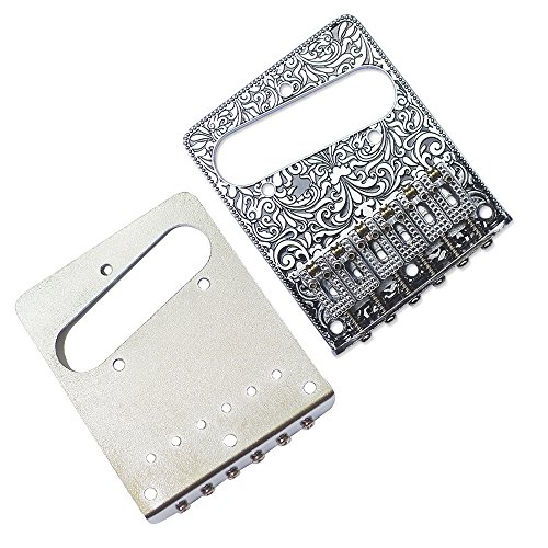 Wanby Professional 6 String Saddle Bridge Plate Beautiful Decorative Pattern for Tele Electric Guitar (slive) - Thumbnail 5