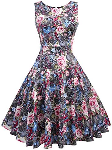 ARANEE Vintage Classy Floral Sleeveless Party Picnic Party Cocktail Dress