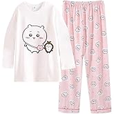 Satdflie Cartoon Pajamas Set Women Girls 2 Piece Lounge Set Sleepwear Long Sleeve T Shirt and Lounge Pants Pjs Sets