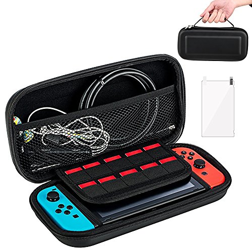Nintendo Switch Case,Protective Hard Shell Traveler Carrying Case Compatible with Nintendo Switch with Screen Protector and Game Cartridge Holder for Nintendo Switch Console & Accessories(Black)