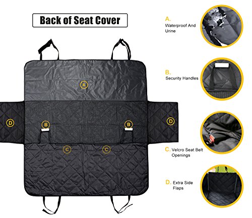 MOKOQI Pet Car Seat Cover with Side Flaps, Universal Waterproof Dog Back Soft Seat Covers Hammock Cat Car Bench Non-Slip Protector for Trucks SUV Car Family Travel - Thumbnail 4