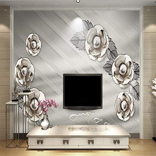 Hhlwl Custom Large Fresco Light Luxury Elegant 3D Stereo Metal Jewelry Flowers Tv Backdrop Nonwovens Super Green Wallpaper-140Cmx110Cm