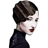 DIFEI 7 Colors Women Black Blonde Golden Brown Pink Blue Wine Red Short Finger Wave Curly Wigs Nuna Wigs Janet Collection (Black)