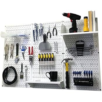 Pegboard Organizer Wall Control 4 ft. Metal Pegboard Standard Tool Storage Kit with White Toolboard and White Accessories