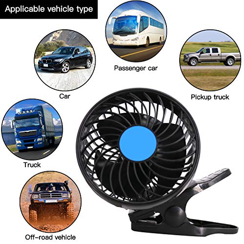 Car Fan, 12V Electric Car Cooling Fan, 2 Speed Adjustable 360 Degree Rotatable with Clip On Auto Cooling Air Fan - for Sedan SUV/RV/Vehicle - Thumbnail 4