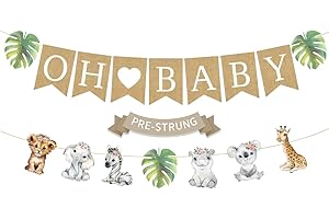 Weecent Pre-Strung 6ft Burlap Oh Baby Banner for Safari Baby Shower Decorations Jungle Animals Girls Gender Reveal Party Decor
