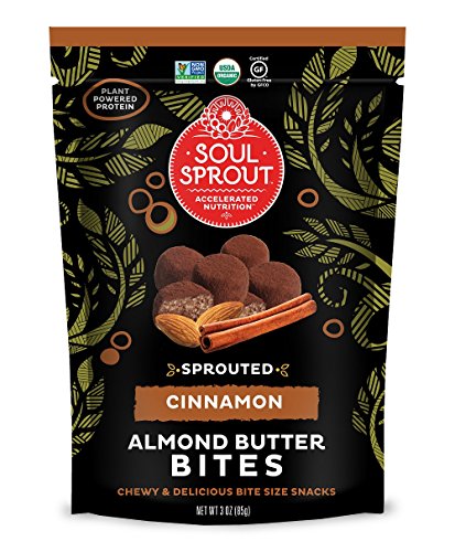 Soul Sprout by Two Moms Organic Sprouted Raw Almond Butter Bites, Cinnamon, 3 Ounce (12 Count)