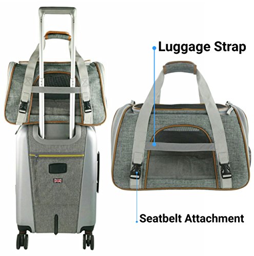 Mr. Peanut's Airline Approved Soft Sided Pet Carrier, Luxury Travel Tote with Premium Zippers & Safety Clasps, Plush Faux Fleece Bedding with a Sturdy Plywood Base, 18LX10.5WX11 H (Sunset Gray) - Thumbnail 3