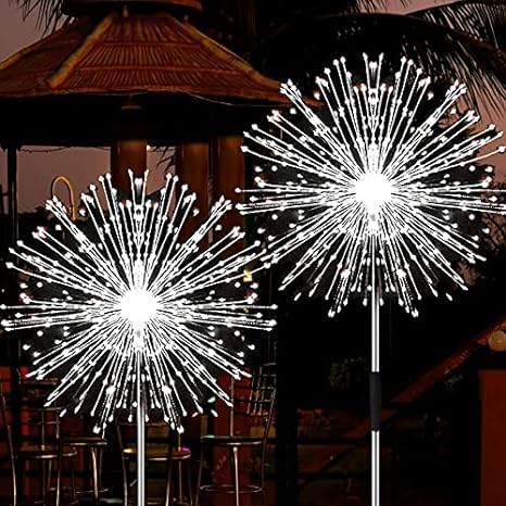Photo 1 of JJGoo Solar Firework Lights, 2 Pack 120 LEDs 2 Lighting Modes Solar Garden Lights Outdoor Waterproof for Yard Patio Walkway Pathway Party Wedding Christmas Decorative- Cool White