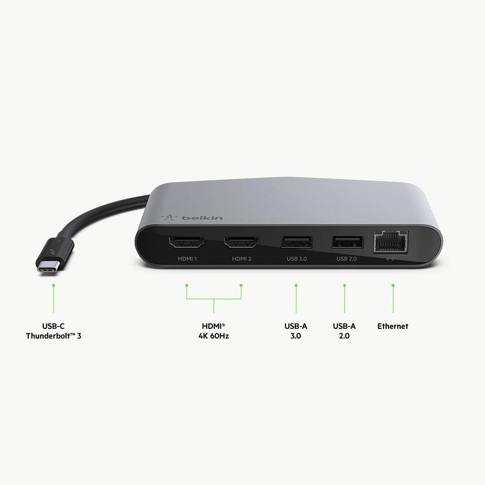 Belkin Thunderbolt 3 Dock Mini W/ Thunderbolt 3 Cable (Thunderbolt Dock for MacOS and Windows USB-C Laptops, Dual 4K @60Hz, 40Gbps Transfer Speeds): Computers & Accessories