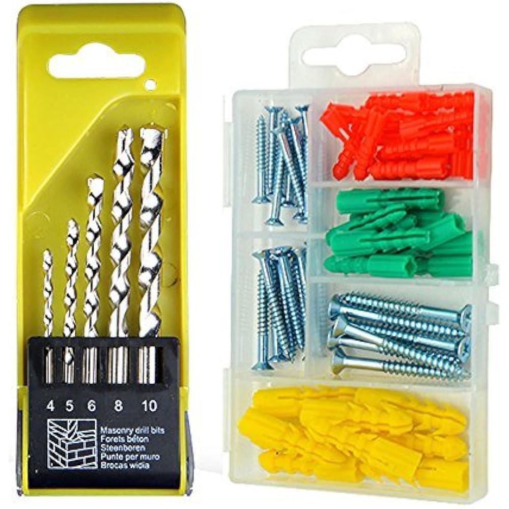 5pcs Masonry Drill Bits Set Concrete Brick Drywall Anchors Screws
