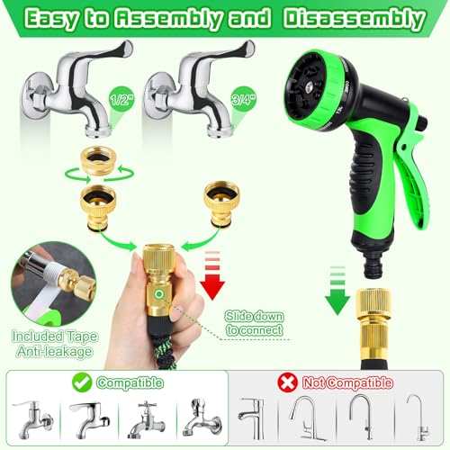 Expandable Garden Hose Pipe 100ft 30m, Upgraded Expanding Water Hose with 10 Pattern Spray Nozzle, 3/4" 1/2" Hose Connectors, Magic Flexible Hose Anti-Kink Durable Hosepipes for Gardening Pet Bathing