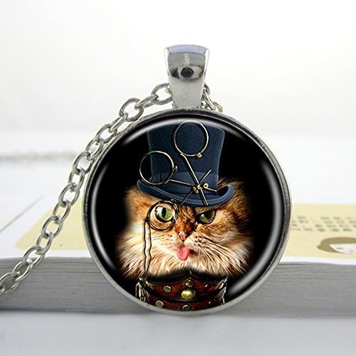 Pretty Lee 1 Pc Steampunk Cat Necklace Steampunk Pendant Cat With Monocle Cat Lover Necklace