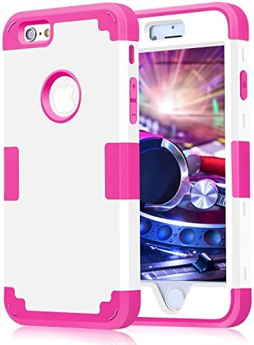 iPhone 6/6S 5.5 3in1 Hybrid Case for iPhone 6 plus/ 6S plus Case Shockproof Hard Cover PC + Soft Silicone Interior Scratch Protective Combo Cases Covers for iPhone 6 plus/ 6S plus (White +Rose red )