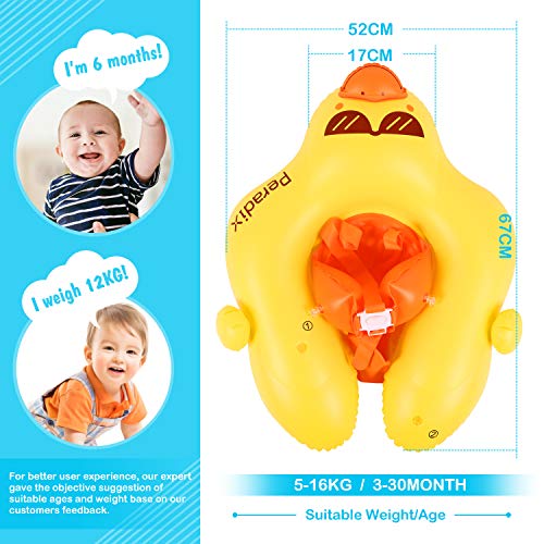 Peradix Baby Pool Inflatable Floats, Swiming Ring With Adjustable Sunshade/Waist Swim Boat Seat, Unique design Floats for 6-30 month Baby/Toddler/Kids- (Duck-with Repair Patch)