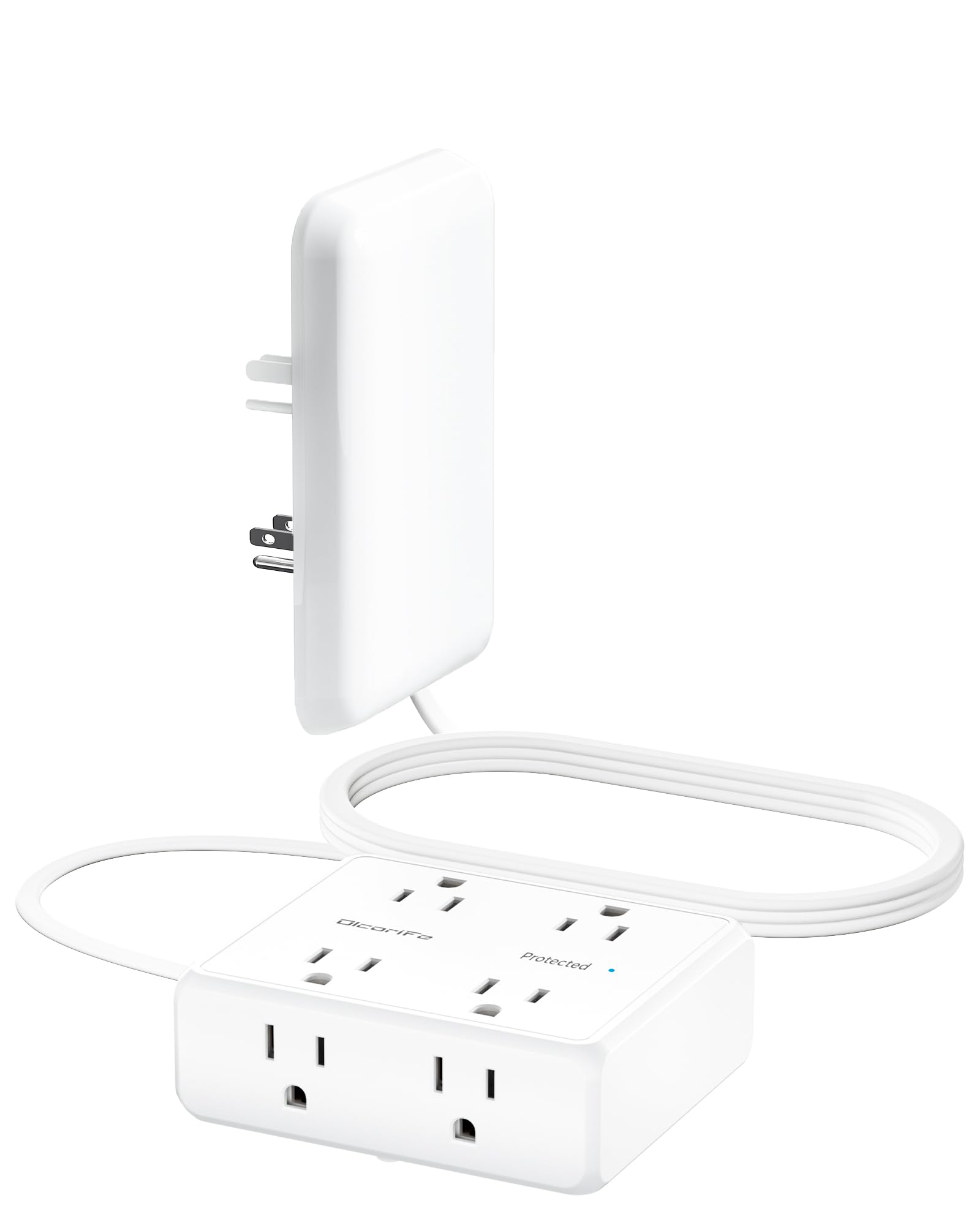 Olcorife Flat Outlet Extender with Cover, Flat Plug Power Strip with 8 AC Outlets, 2000 Joules Surge Protector, 5FT Flat Extension Cord, Home Office Travel Dorm Room Essentials