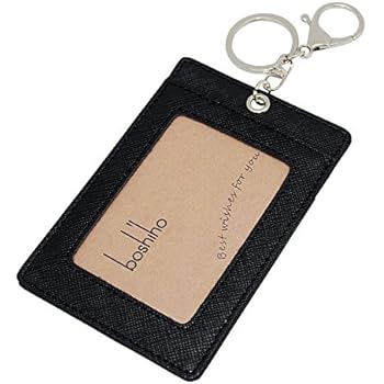 Boshiho Vertical Style Leather ID Card Badge Holder with Keychain Key Ring