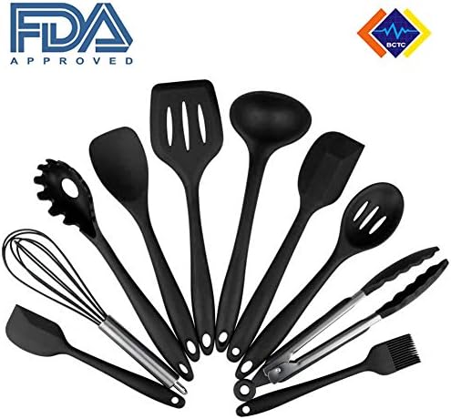 10-Piece-Silicone Cooking Utensils Set ,Premium Cookware set-Nonstick Coating,Easily Clean silicone,Heat Resistant-Multipurpose Use for Home,Restaurant or BBQ-by Xiujanet (Black)