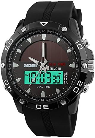 LED Digital Watches for Men Sports Watch Dual Display 5 ATM Waterproof Solar Watch Outdoors (Black)