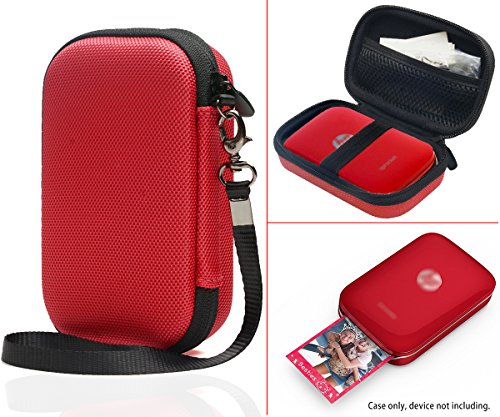 Portable Photo Printer Case for HP Sprocket Portable Photo Printer, Polaroid ZIP Mobile Printer, Lifeprint 2x3 Photo AND Video Printer, Mesh Pocket for Photo Paper and Cable (Polyester Red)