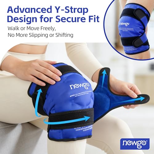 NEWGO Ice Pack for Knee Replacement Surgery, Reusable Gel Cold Pack Knee Ice Pack Wrap Around Entire Knee for Knee Injuries, Knee Ice Wrap for Pain Relief, Swelling, Bruises (Blue)