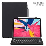 iPad Pro 12.9 Keyboard Case for iPad Pro 12.9 2018, Maxace iPad Pro 2018 PU Leather Tablet Case, Smart Bluetooth Wireless Keyboard Cover with Auto Sleep Wake, Supports Apple Pencil Charging
