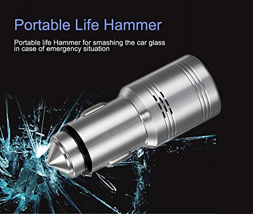 7PETAL UL Certified Car Charger,Multi-Purpose Carbon Monoxide Detector 304 Stainless Steel Charger,2 USB Fast Car Charger Fit iPhone,iPad,Android with Safety Emergency Escape Hammer - Thumbnail 2