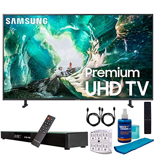 Samsung UN75RU8000 75″ RU8000 LED Smart 4K UHD TV (2019) w/Soundbar Bundle Includes, Deco Gear Home Theater Surround Sound 31″ Soundbar, Screen Cleaner, 2X HDMI Cable and 6-Outlet Surge Adapter