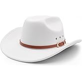 LIDHAY Cowboy Hat for Women and Men Felt Wide Brim Classic Outdoor Fedora Hats Western Cowboy Cowgirl Hats with Belt Buckle