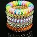 QY 12PCS Bright Colorful Patterns Plastic Spiral Coil Wrist Band Key Ring Chain
