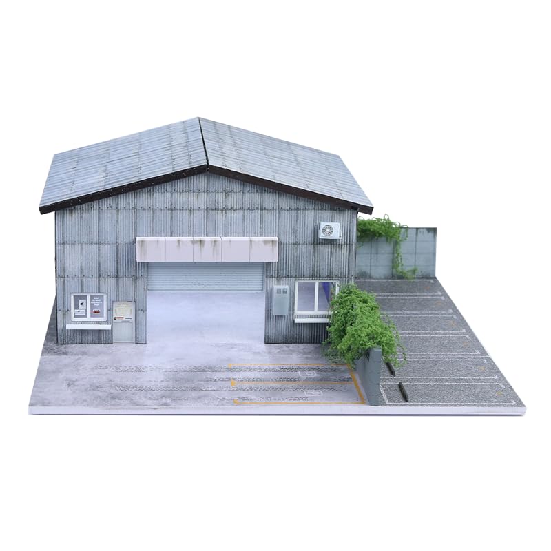 NUEIOVRW 1:64 Diorama Garage Model, LED Lighting Japanese Factory Parking Model Display Case, Diecast Model Cars Scene Showcase, Workshop Building Model (Factory Building)