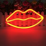 Lip Shaped Neon Signs Led Neon Light Art Decorative Lights Wall Decor for Christmas Children Baby Room Wedding Party Decoration (Red)