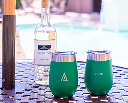 Stainless Steel Wine Tumbler Glasses, 12 oz Set of Two (Aspen), B-Grade, Velvet Wrapped