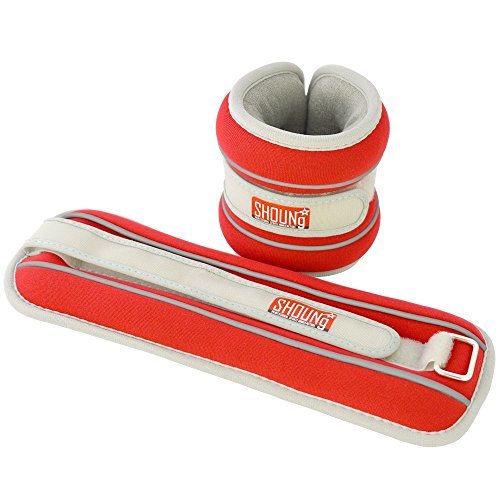 SHOUNg Reflective Ankle/Wrist Weights (1 Pair) with Adjustable Strap for Fitness, Workout, Exercise, Walking, Jogging, Gymnastics, Aerobics and Gym (Red, 3lbs)