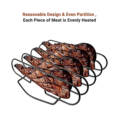 Rib Rack, Stainless Steel Roasting Stand, Holds 5 Ribs for Grilling Barbecuing, Multiple