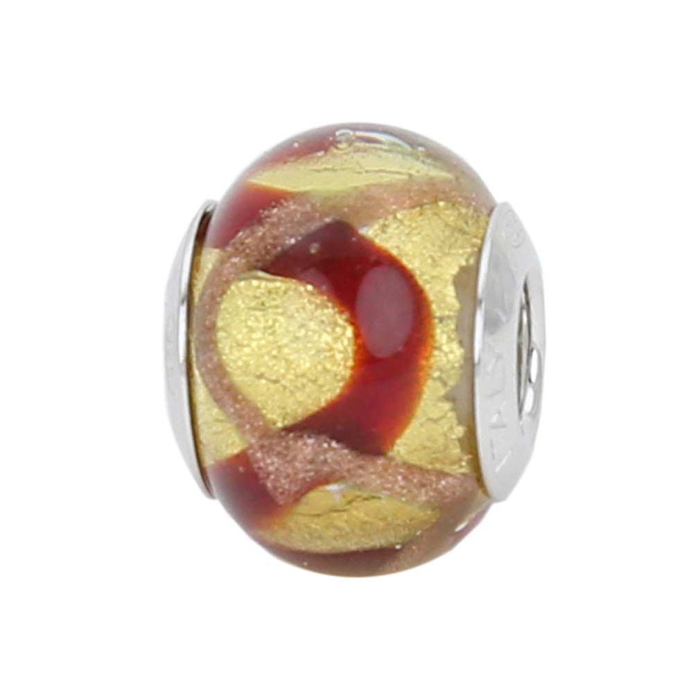Glass Of Venice Murano Glass Sterling Silver Red Waves Gold Charm Bead