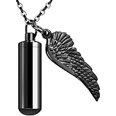 Dletay Cylinder Cremation Urn Necklace for Ashes Memorial Keepsake Pendant with Angel Wing Stainless Steel Remembrance Jewelry