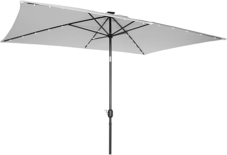 Amazon Com Trademark Innovations Rectangular Solar Powered Led Lighted Patio Umbrella 10 X 6 5 Gray Garden Outdoor
