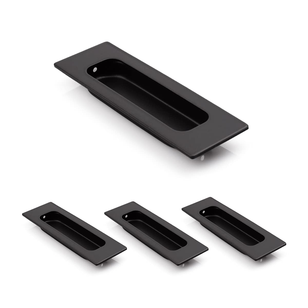 Photo 1 of HOMOTEK 4 Pack 120mm Flush Sliding Closet Door Pulls, Recessed Finger Pulls for Sliding Barn Bypass Door Handles, Cabinet Drawer Rectangular Invisible Pull- Small Size 4.75 in, Black