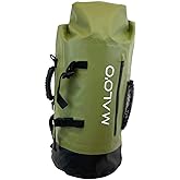 Malo'o 45L Waterproof Heavy Duty Backpack Dry Bags for Kayaking, Camping, Fishing, Hiking Daypack - Beach Accessories, Boat accessories, and Travel Gear - Fishing Rod Case Straps (Green)