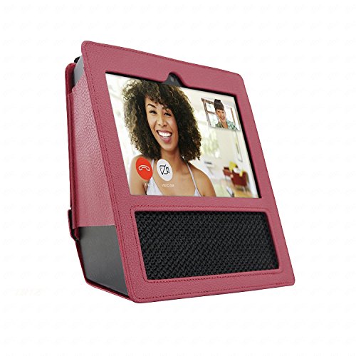 Click Here to See More Images Amazon Echo Show case - DHZ Premium PU Leather Carrying Case with portable handle Sleeve Skins Anti-Skid Protective Cover Accessory for echo show,Pink
