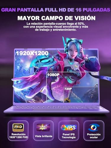 Laptop 16 Inch Celeron N5095 Up to 2.9Ghz, Laptop Win 11 with 5G WiFi 12+512GB SSD Expansion 1TB, BT 4.2 Mini Port Multimedia Laptop Cooling Fan 1920*1200-Purple