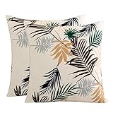 subrtex Durable Soft High Stretch Leaves Printed Square Decorative Throw Pillow Covers Set Cushion Case for Sofa Bedroom Car Furniture Protector Machine Washable, Set of 2 (18