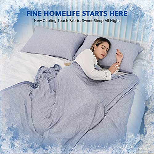 HOMFINE Cooling Blanket for Adults Summer - Japanese Cooling Fibre Q-Max>0.45, Double Sided Cooling Blanket for Bed Sofa Travel Blue 200 x 220 cm