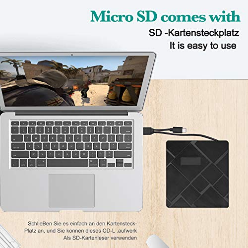 External CD DVD Drive with Power Supply Cable, with USB Port SD Card