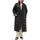 Tankaneo Womens Long Trench Coat Oversized Double Breasted Windproof Classic Lapel Casual Fall Overcoat