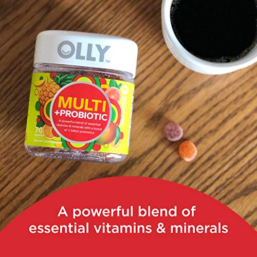 Olly Multi + Probiotic Adult Multivitamin Gummy, 1 Billion CFUs, Digestive and Immune Support Chewable Supplement, 35 Day Supply (70 Gummies), Tropical Twist